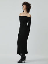 Nostalgie Off Shoulder Langarm Long Sweater Kleid